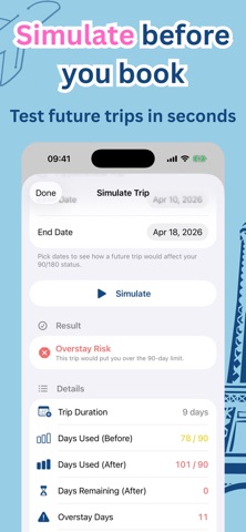 Schengen Calculator - Entorii iPhone screenshot