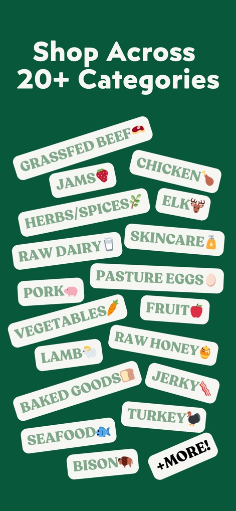 Localize - Farmers Market - The app offers an extensive selection across numerous product categories, from fresh "Grassfed Beef" to artisanal "Raw Honey" and natural "Skincare".