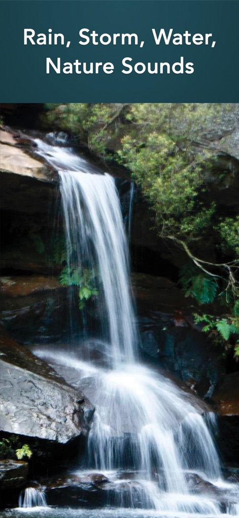 Rain Sounds HQ: sleep aid - The app enhances the auditory experience with high-definition nature imagery, such as the vibrant waterfall scene, reflecting its extensive natural sound categories.