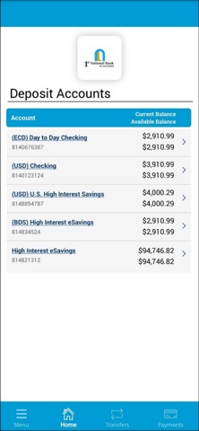 1st National Bank screenshot