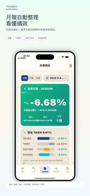 TW投資帳本 -台股、期貨、美股、加密資產、損益即時更新 screenshot 2