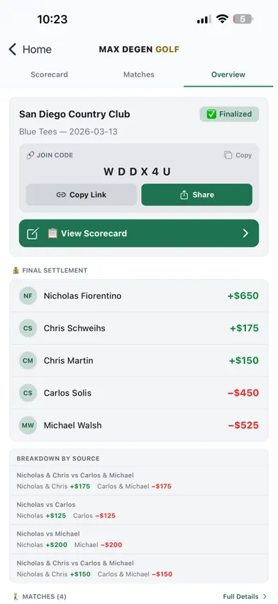 Max Degen | Golf Bets Tracker screenshot 2