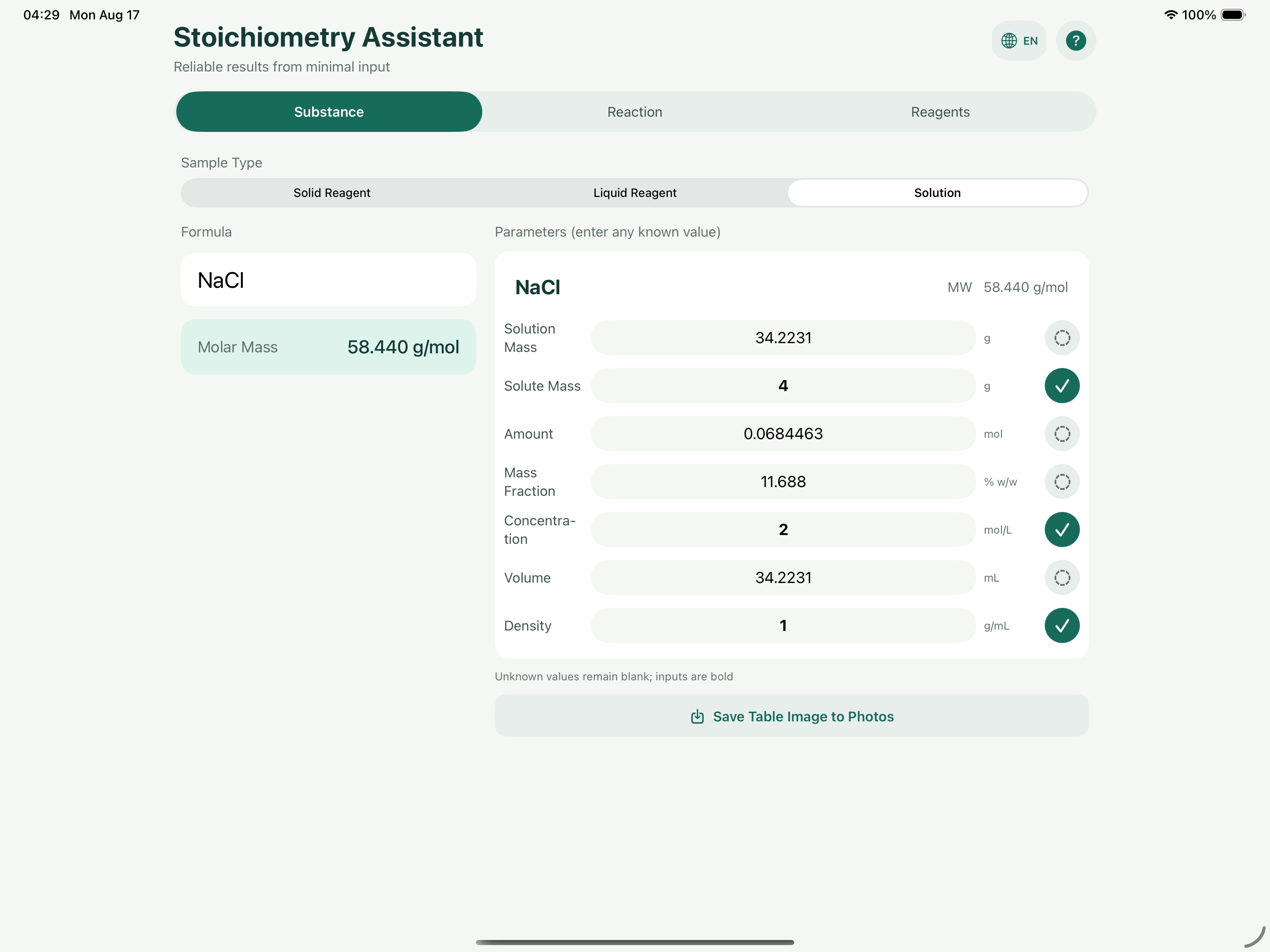 Stoichiometry: Lab Calc screenshot 5