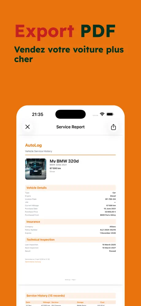 AutoLog — Carnet d'Entretien — capture d'écran iPhone 6