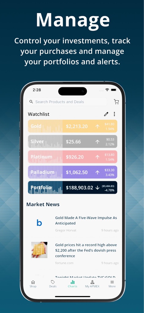 APMEX: Buy Gold & Silver - Users can monitor real-time precious metal prices on their watchlist and stay informed with the latest market news and portfolio performance summaries.
