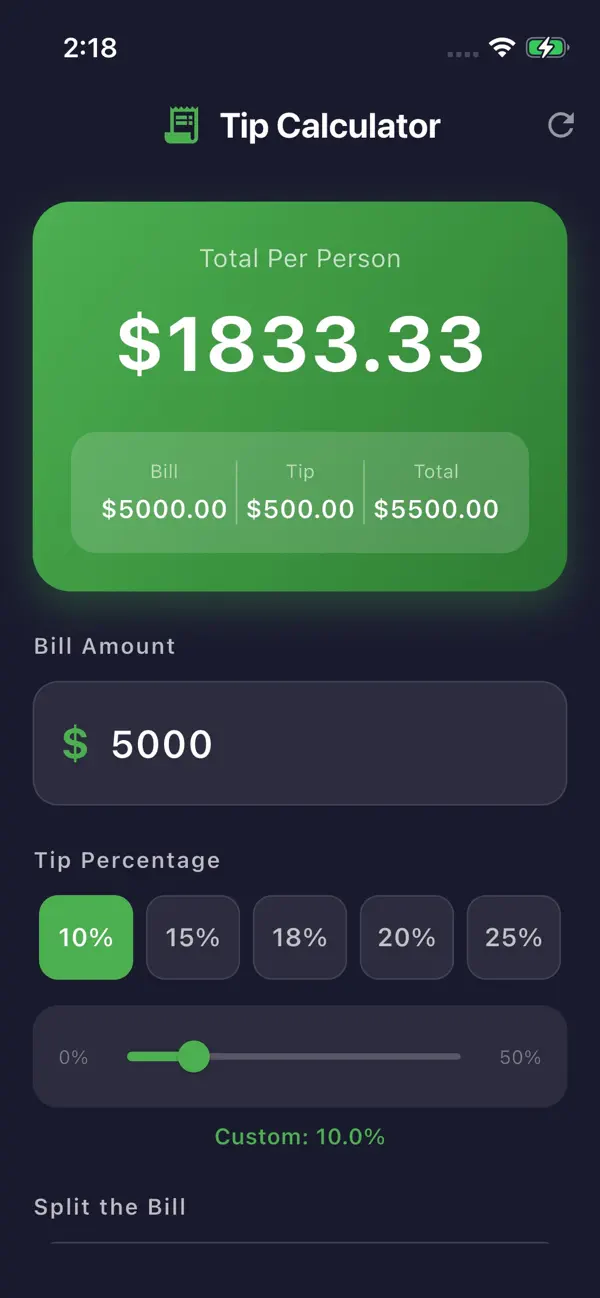 #1. Tip Calculator - SLOX (iOS) By: SEOKWON YANG