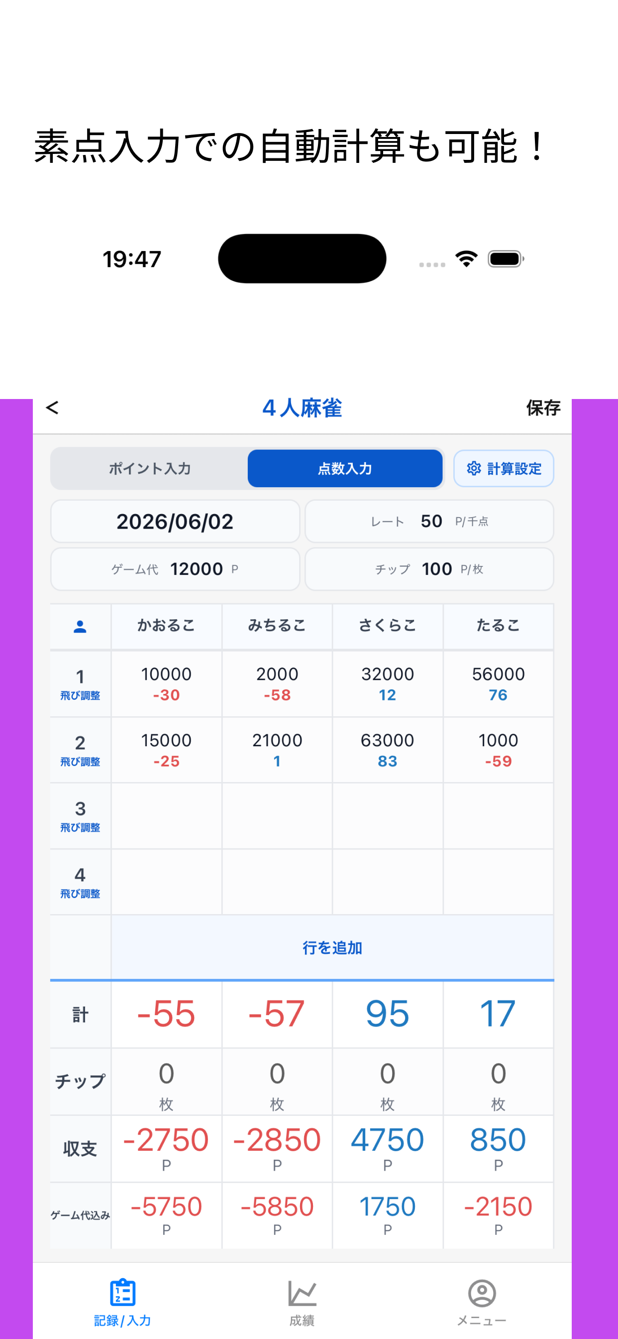 麻雀レコード - 点数・成績記録