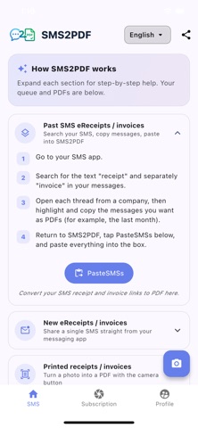 SMS2PDF iPhone screenshot
