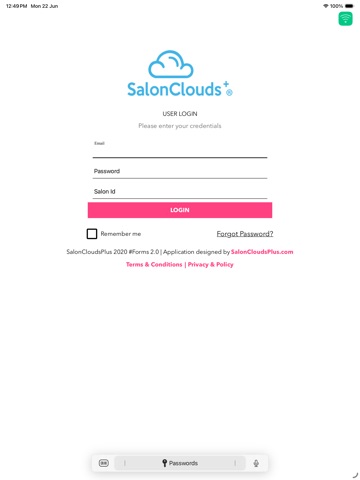 Salon Clouds Intake app screenshot