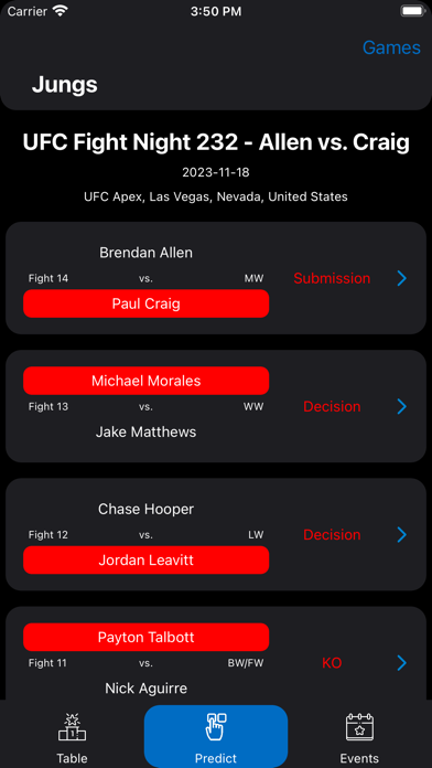 MMA Prediction Game Screenshot