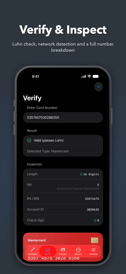 Screenshot 3 di 6 di Credit Card Generator: Test