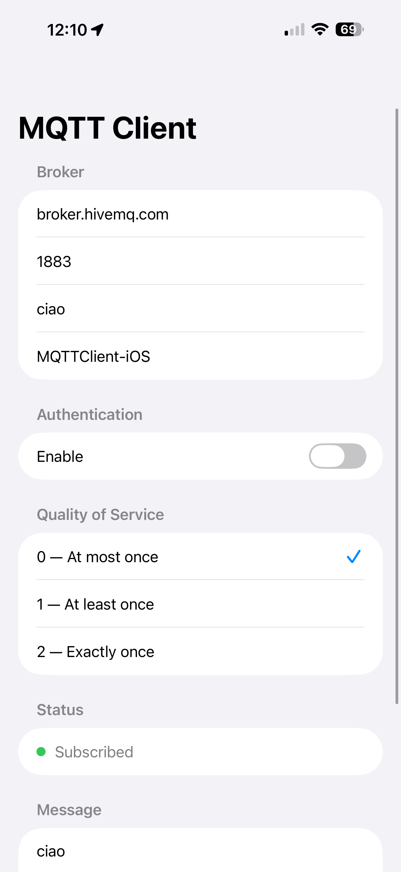 MqttClient screenshot 2