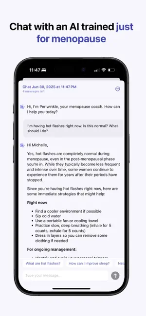 Periwinkle: AI for Menopause screenshot 2
