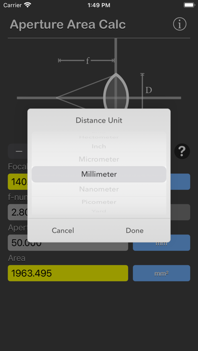 Aperture Area Calculator Screenshot