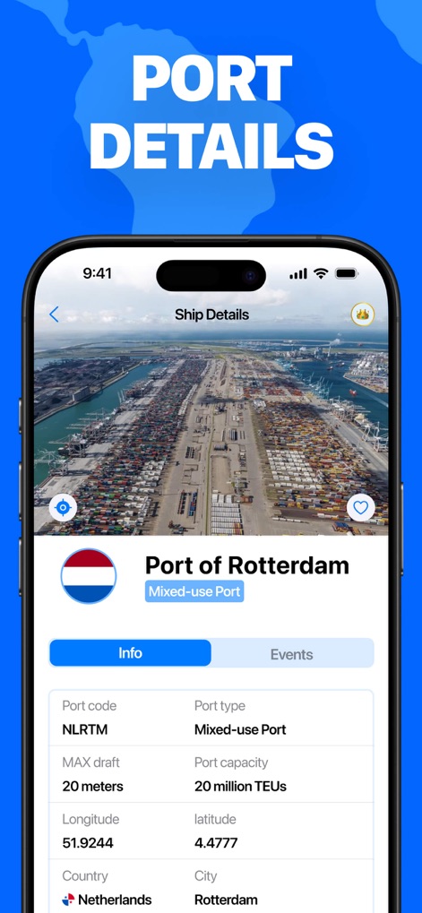 Marine Traffic & Ship Tracker - Access extensive port profiles, showcasing high-resolution images of global ports and crucial operational statistics such as maximum draft and cargo capacity.