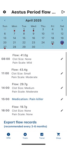 Aestus Period flow tracker screenshot