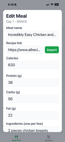 2 Week Meal Rotation screenshot