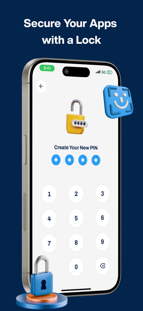 Dual Space : Parallel Accounts - Users can secure their parallel accounts by setting a personalized PIN using the clear numerical keypad, reinforced by the prominent 3D lock icon symbolizing robust protection.