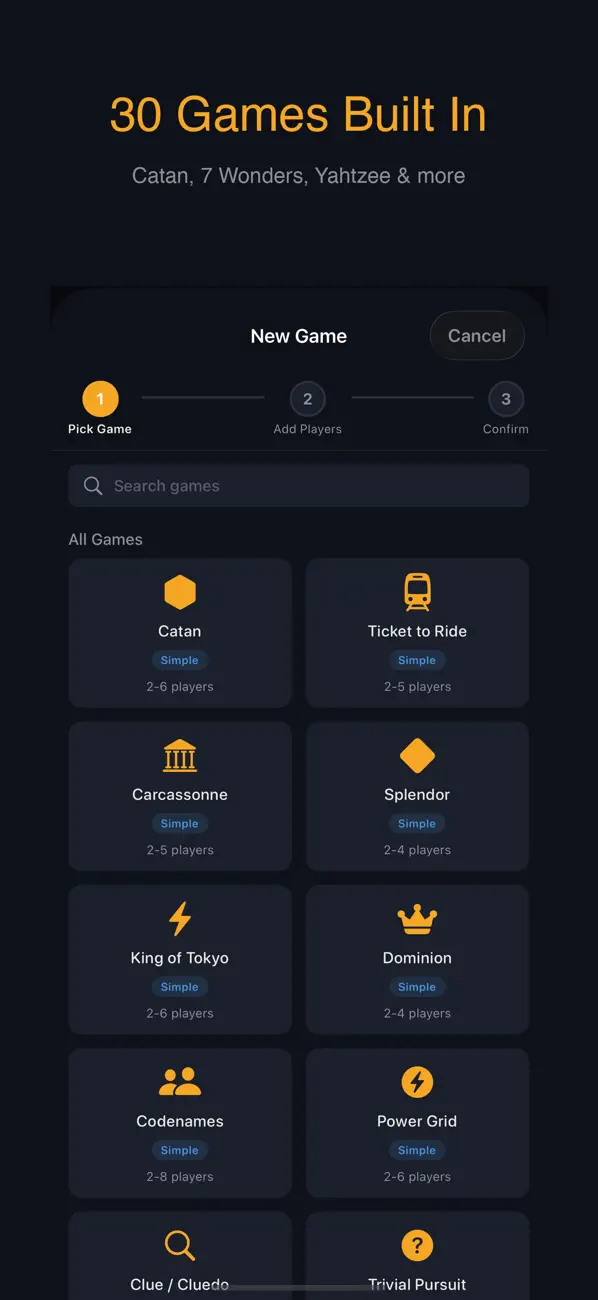 Screenshot #1 pour ScoreKeep — Board Game Scorer