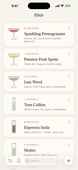 Elixir — Cocktail Recipes screenshot 1
