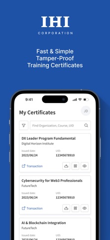 IHI Web3-based Certificates screenshot