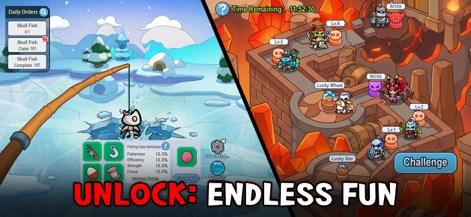 Skull Up - Explore diverse gameplay mechanics, from the relaxing ice-fishing activity to challenging boss encounters on a strategic map.