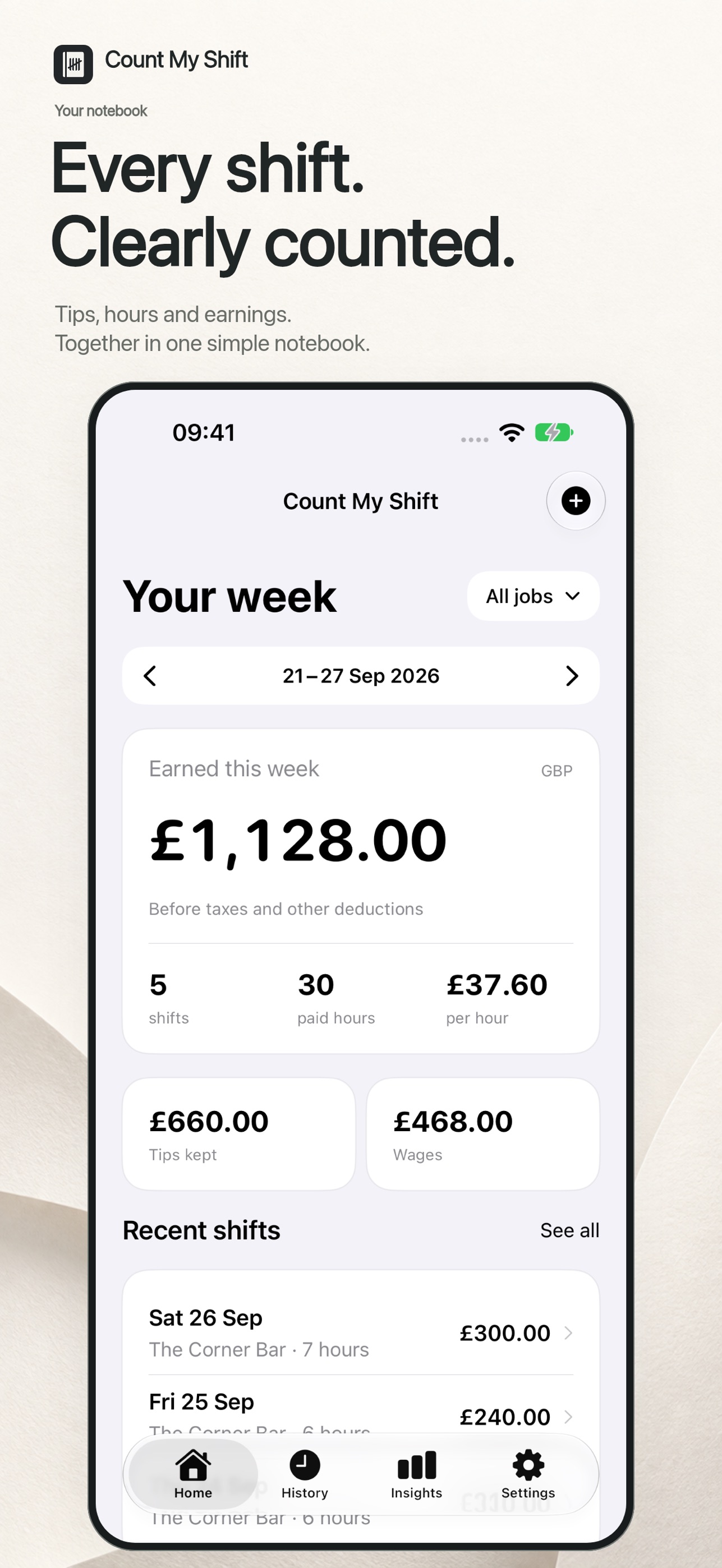 Screenshot 1 of Count My Shift: Tip Tracker