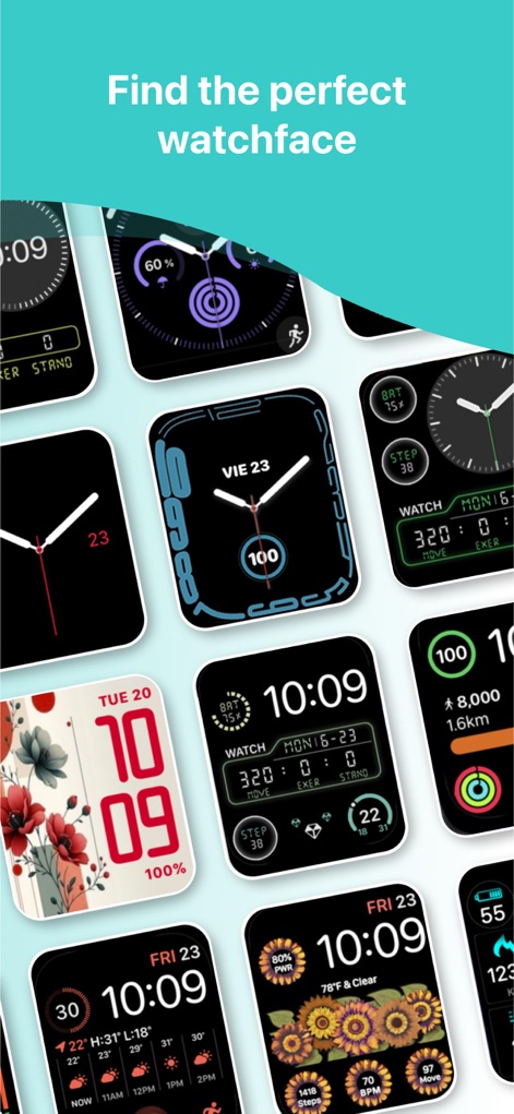 Buddywatch - Watch Faces - Users can effortlessly browse an expansive gallery of watch faces, featuring diverse styles from intricate data displays to elegant analog designs.