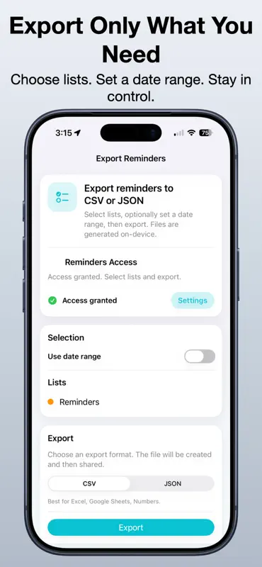 Export Reminders to CSV & JSON screenshot 1 of 5