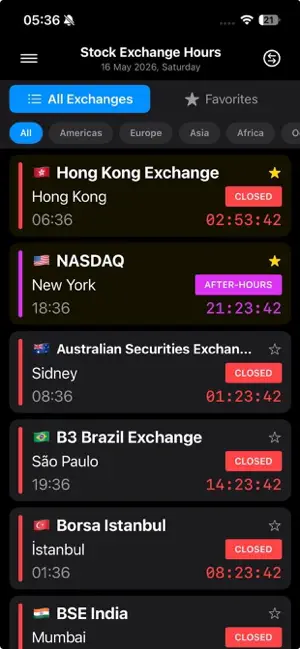 Stock Market Hours Tracker screenshot 1