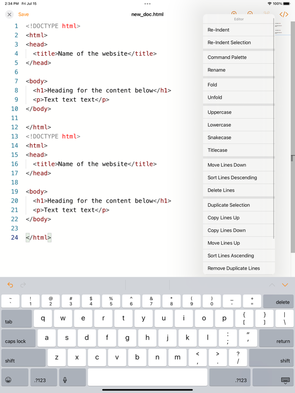 Text Editor App iPad screenshot 1 - Productivity app