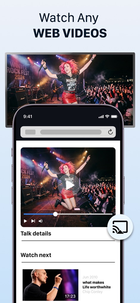 Castto: TV Cast, Screen Share - The app allows users to enjoy web content, streaming a video from an integrated web player on the iPhone directly to the Smart TV for expanded viewing.
