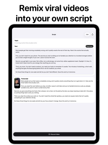 Transcript From Reel AI Script iPad screenshot