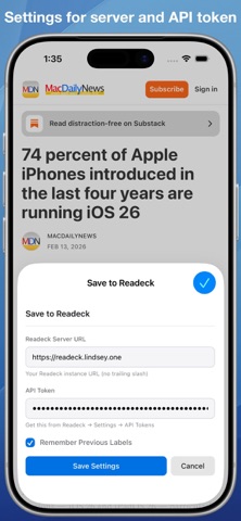 Save to Readeck iPhone screenshot