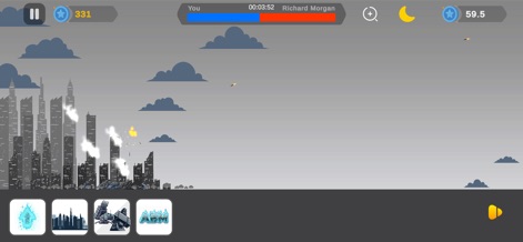 Rain of Fire: ICBM War - Witness intense missile interceptions over the city landscape, complete with dynamic explosion effects.