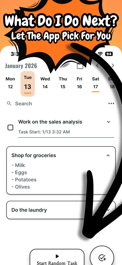 Task Randomizer - Modes - Productivity App | MWM