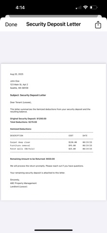 Deposit Letter PDF Generator screenshot