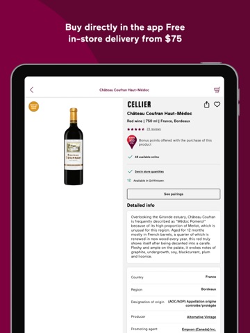 Société des alcools du Québec iPad screenshot