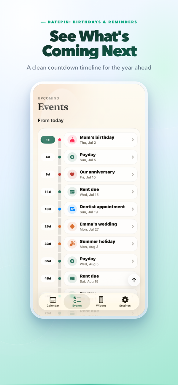 Upcoming events timeline