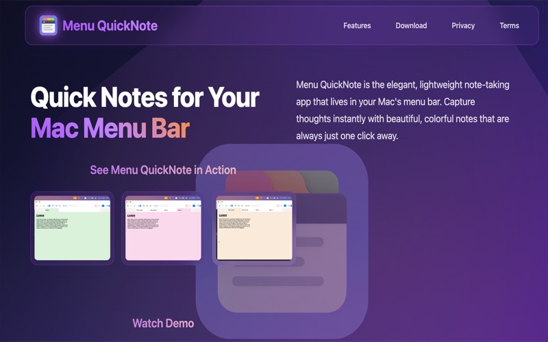Menu QuickNote screenshot