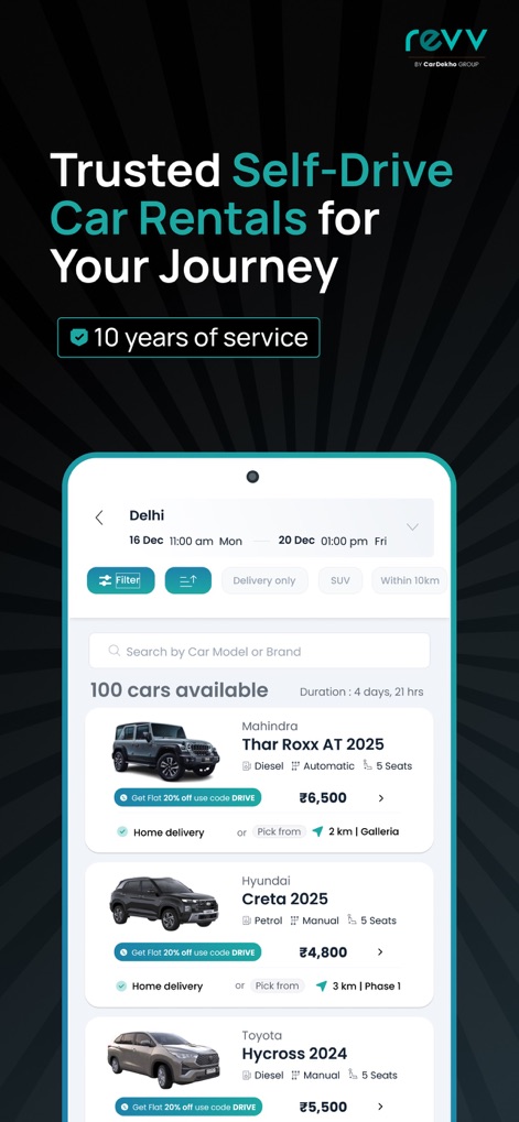 Revv - Self Drive Car Rental - Travel App | MWM