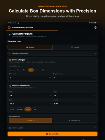 Subwoofer Box Calculator iPad screenshot