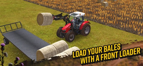Farming Simulator 18 - I nuovi accessori espandono le opzioni, consentendo agli utenti di caricare balle di fieno, come quella sollevata dal trattore rosso, su un rimorchio specializzato.
