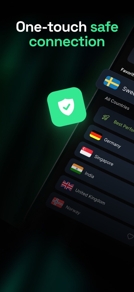 VPN Satoshi: Turbo Express Vpn - The app simplifies server selection with an extensive list of country options and a prominent one-touch connection icon for instant security.