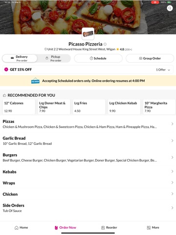 Picasso Pizzeria iPad screenshot