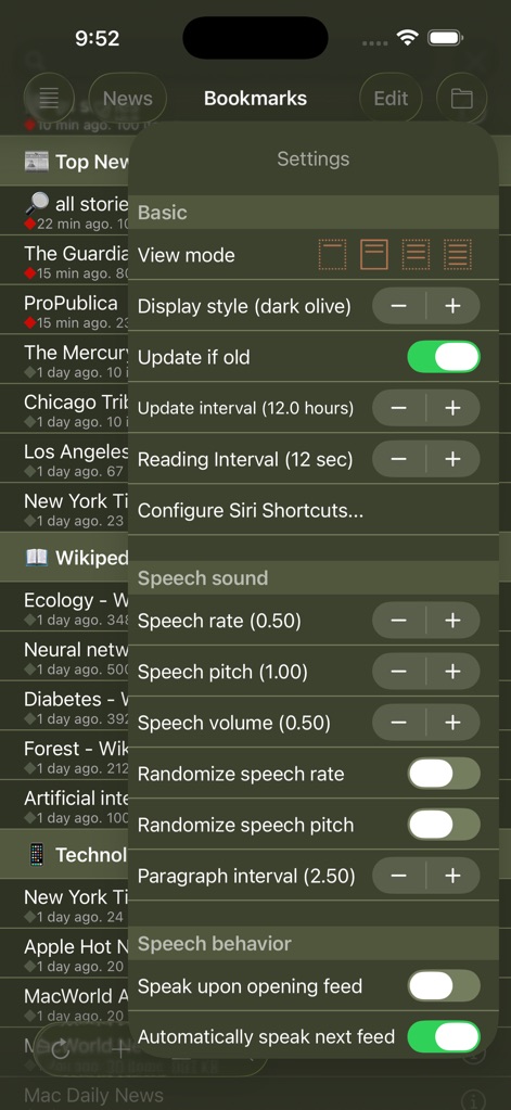 Speak News - RSS news reader - speak-news-settings-menu