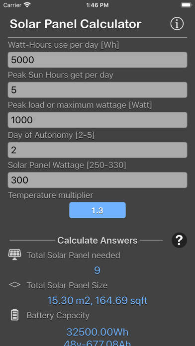 Screenshot #1 pour Solar Panel Calculator Plus