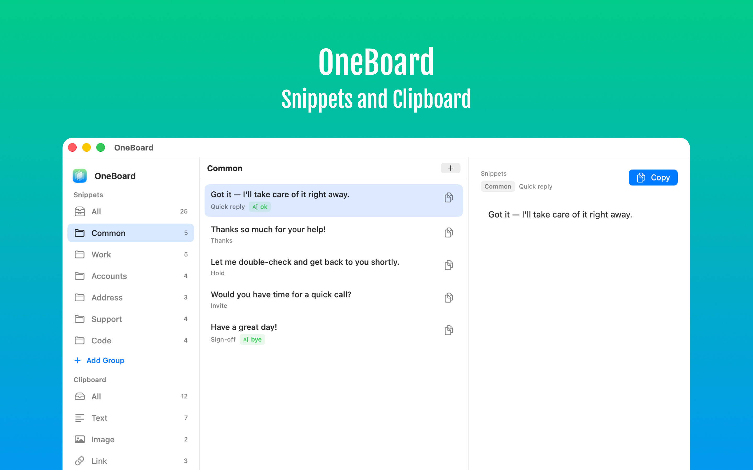 OneBoard - Snippets, Clipboard