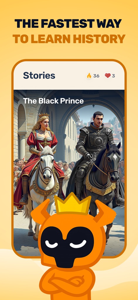 Paladin: Learn History - Cette capture met en lumière la section "Stories" qui propose des leçons concises comme celle sur "The Black Prince", permettant un apprentissage rapide et efficace de l'histoire.
