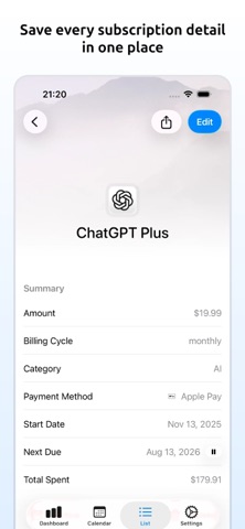 SubList: Subscription Tracker Screenshot 8 of 10